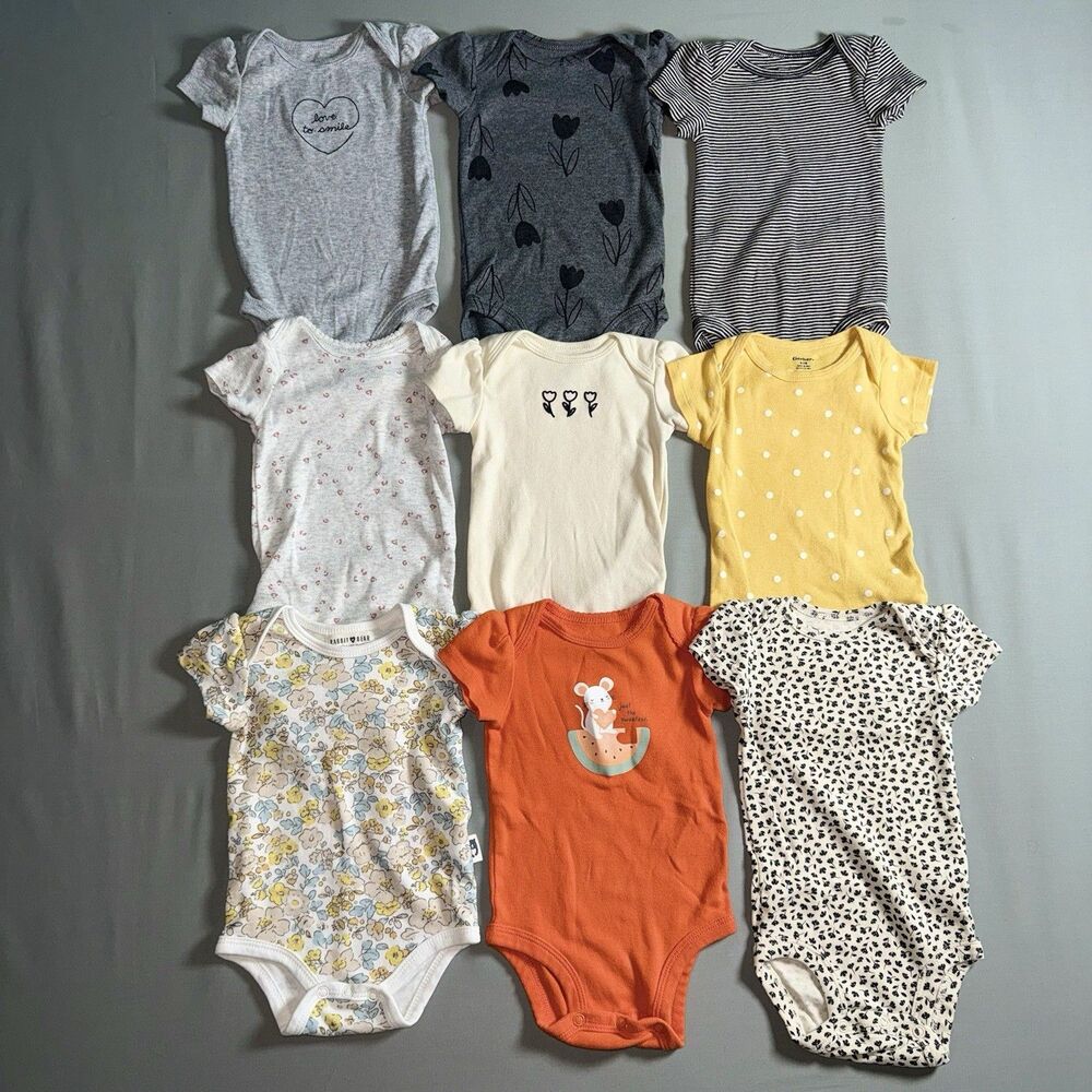 9 Piece Baby Girl Bundle 0-3 Months  Carters,  Gerber, Rabbit + Bear